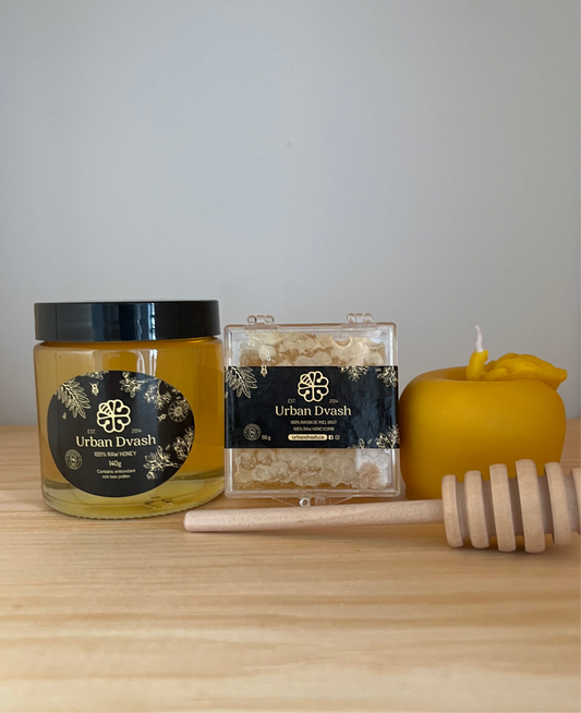 Coffret cadeau bougie pomme 100 % cire d'abeille et nid d'abeille